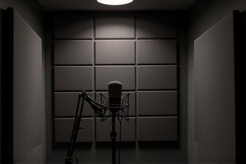 Inside the vocal recording booth at Estúdio Melodia Sonora